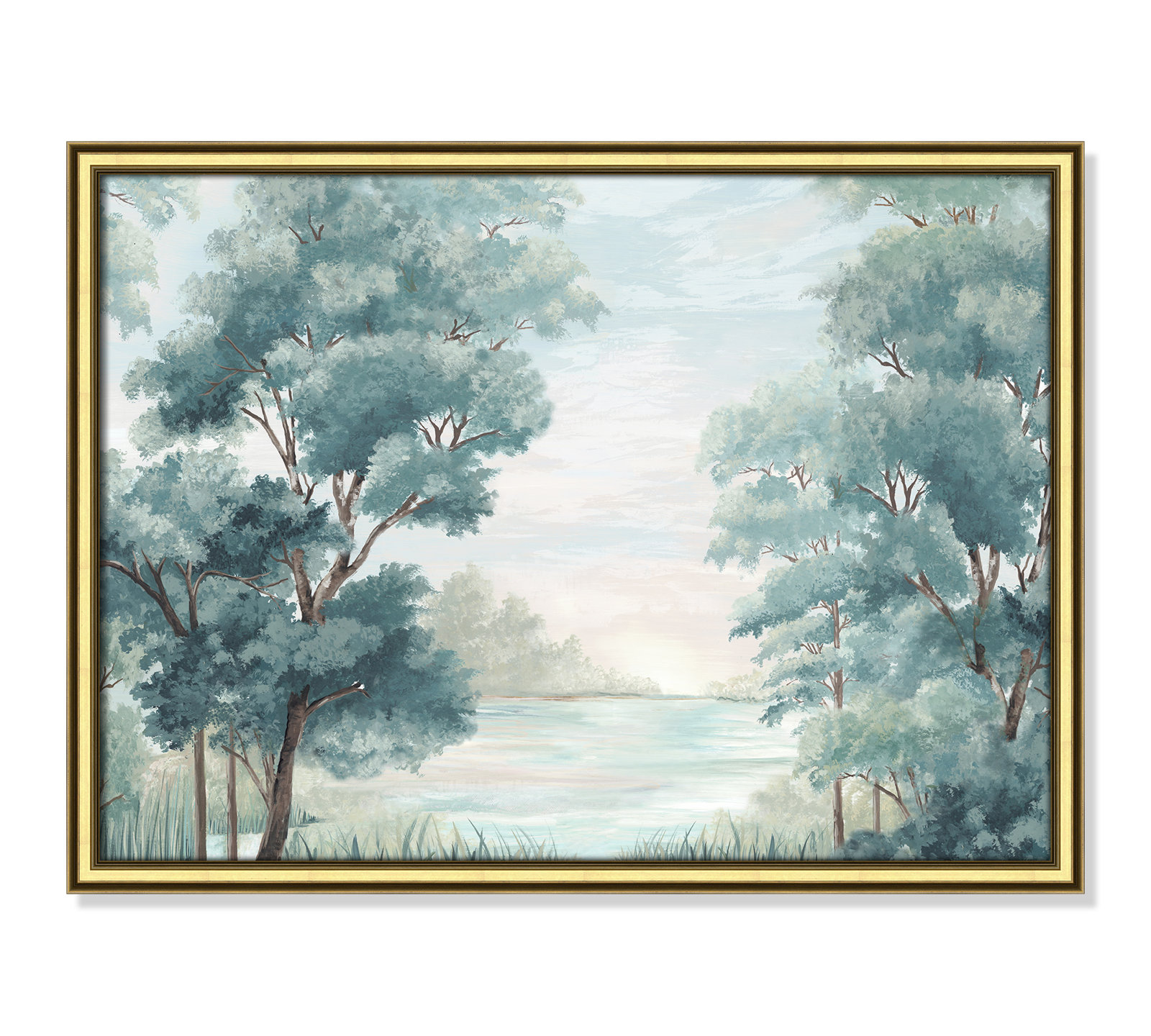 LeeRoy "Calm Forest River" Painting, 18.25" H x 24.25" W x 0.87" D, Gold Framed