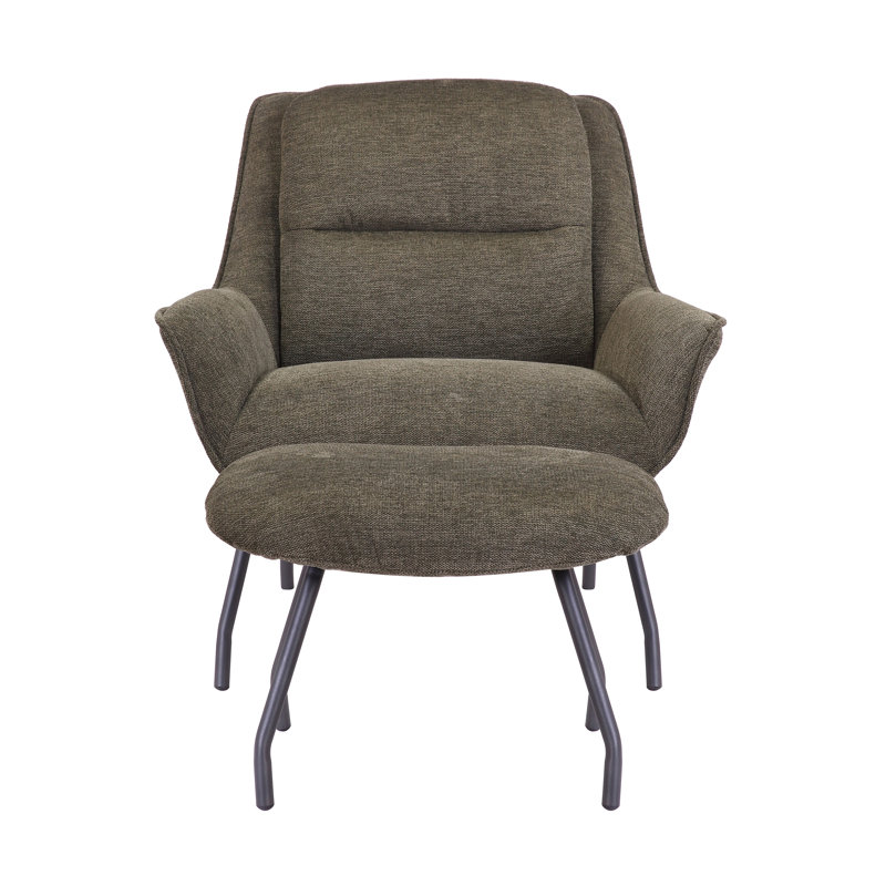 Caicedo Fabric Upholstered Accent Chair with Ottoman, Green Polyester Blend