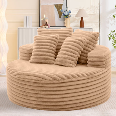 Fauteuil méridienne rond surdimensionné de 137 cm (54 pouces), fauteuil d'appoint moderne style canapé nuage, canapé-lounge en velours côtelé moelleux avec assise et dossier profonds, canapé une place confortable pour salon, chambre, salon et salle de jeux
