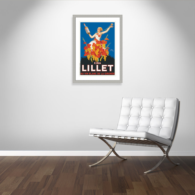 Affiche rétro "Kina Lillet", reproduction encadrée, Papier encadré argent brossé, H 37 po x l 27 po x P 1,25 po