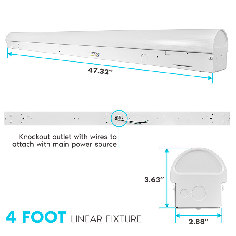 Adjustable 4FT LED Strip Light Fixture with Glass Cover