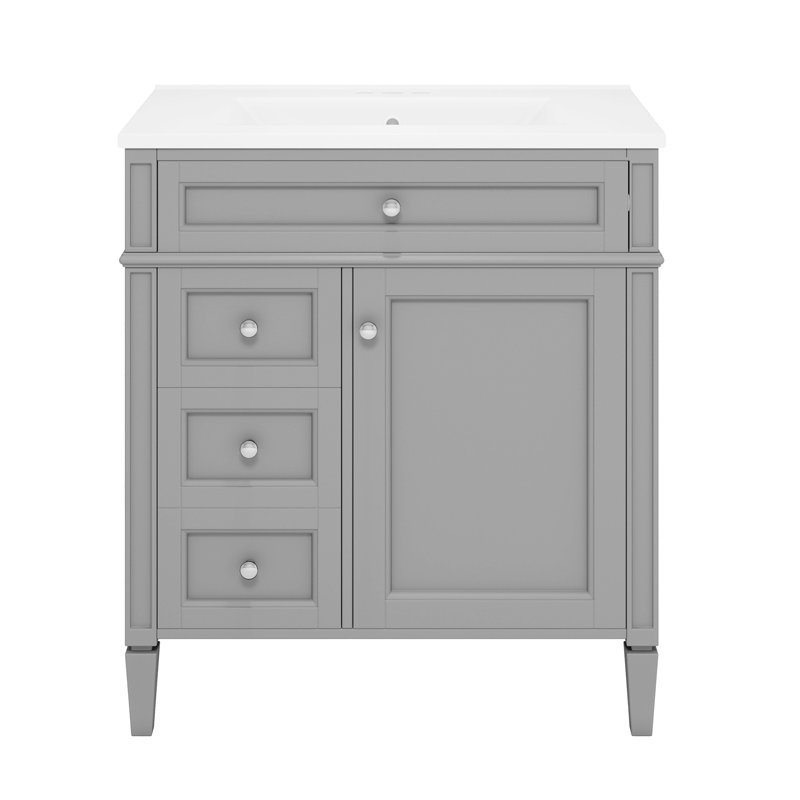 30-Inch Bathroom Vanity with Top Sink, Modern Bathroom Storage Cabinet with 2 Drawers & Tip-Out Drawer, Grey