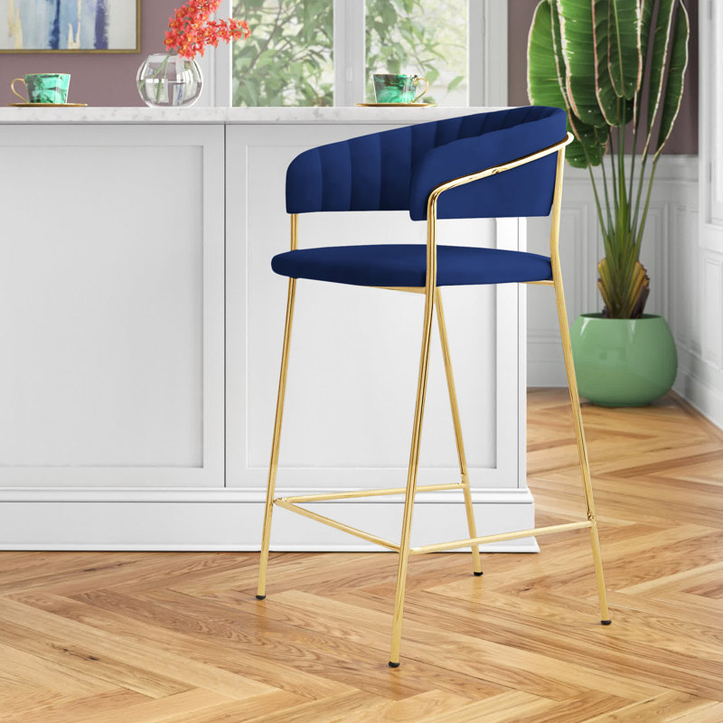 Kamryn Stool in Faux Leather and Metal with Arms and Open Back, Gray, Black, Counter Stool (26" Seat Height)