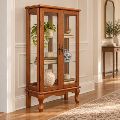 Armoire vitrée 2 portes avec portes en verre trempé, armoires vitrées avec panneau arrière en miroir et tablettes réglables, vitrine lumineuse pour la maison, ampoule de bureau incluse