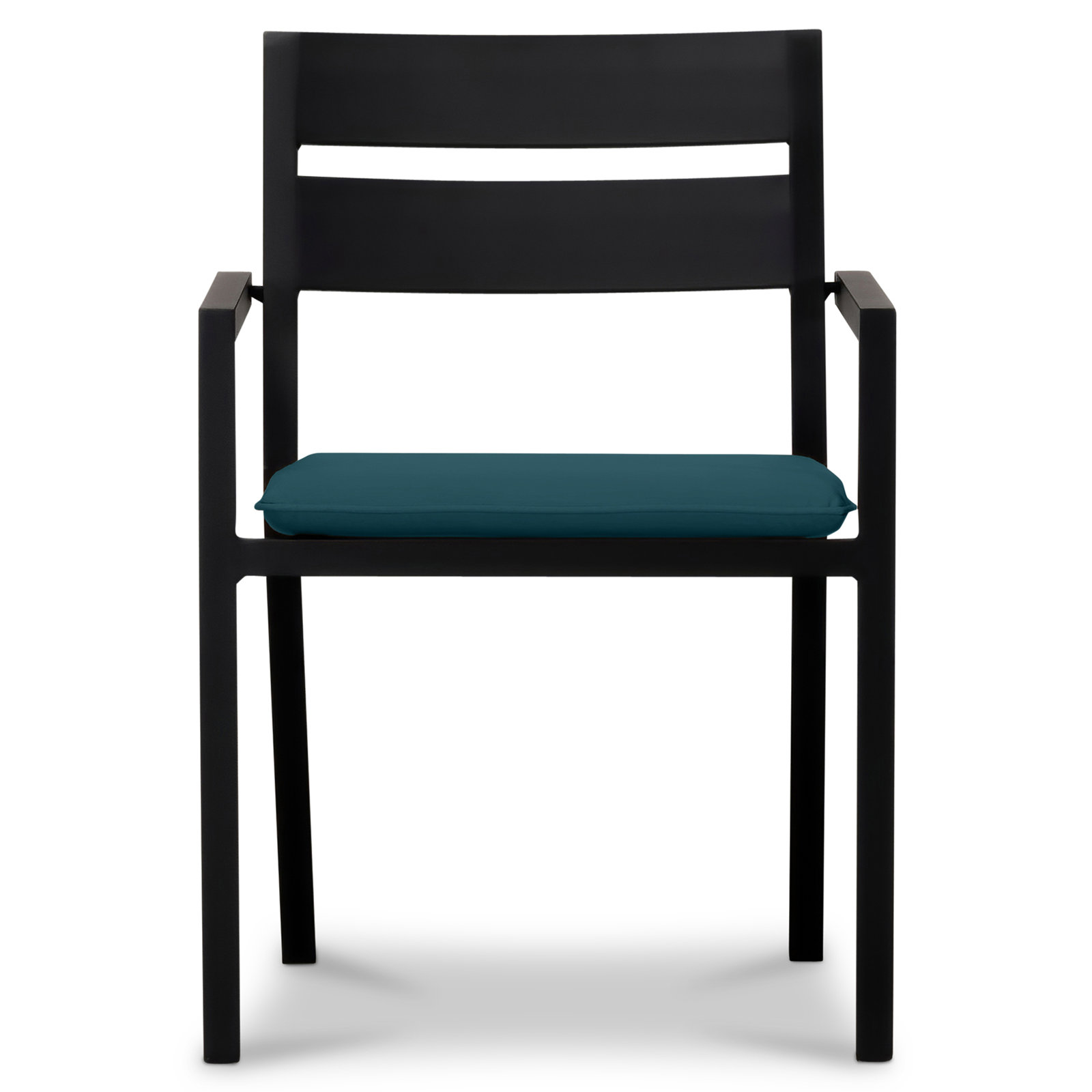Vivant Aluminum Outdoor Dining Armchair with Cushion, Black, Spectrum Peacock Sunbrella® Plainweave