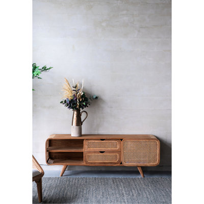 Armoire de rangement 59 po x 15 po x 20 po - Cacher les cordes en bois naturel de style décontracté + fini brun 59,1 po x 15,2 po x 19,7 po avec design média minimaliste