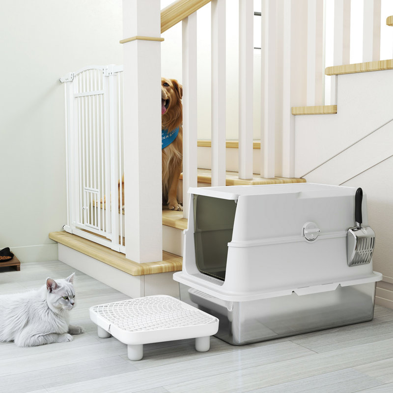Stainless Steel Cat Litter Box with Lid, XL Extra Large Enclosed Metal Litter Box for Big Cats, Flip Cover, High-Sided Enclosure & Scoop, Easy Clean &  Non-Sticky, Anti-Leakage