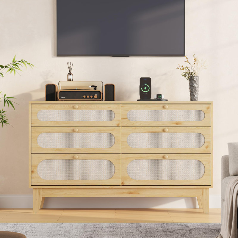 Commode 6 tiroirs pour chambre à coucher, large commode moderne, Ivoire ivoire