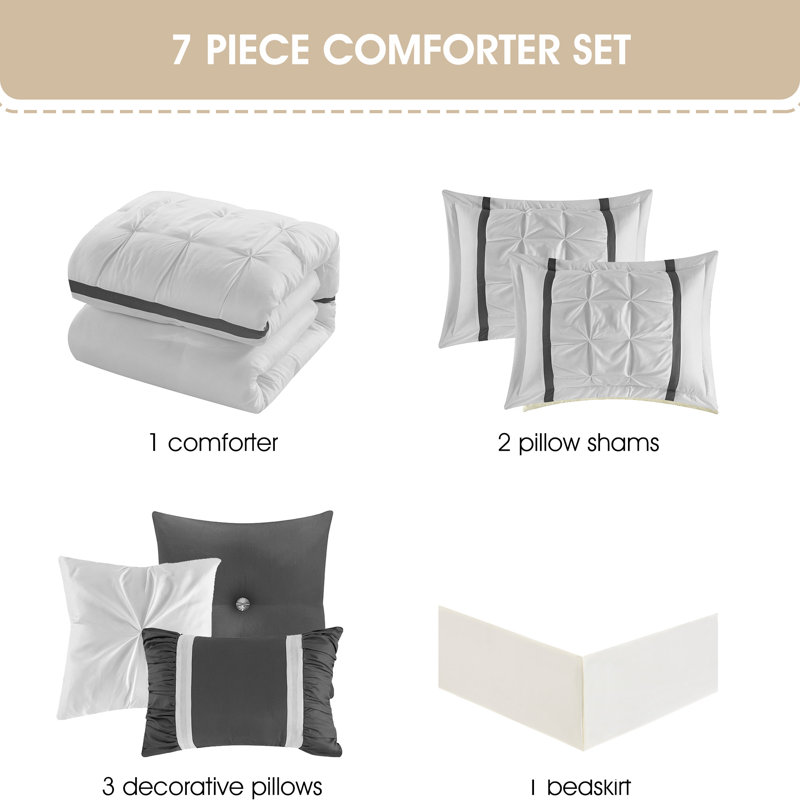 Ensemble d'édredon en microfibre 7 pièces Elena, Édredon très grand californien + 6 pièces suppl, Blanc