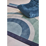 Josep Hand Tufted Geometric Area Rug in Blue/Ivory