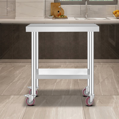 Table de travail en acier inoxydable 76 x 46 x 86 cm, capacité de charge de 318 kg, 4 roues, 3 hauteurs réglables, table de préparation alimentaire robuste pour cuisines professionnelles et restaurants, argent
