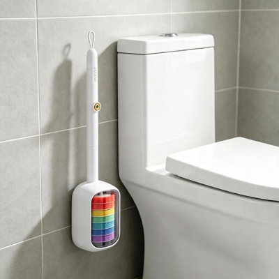 Système de brosse de toilette jetable Joybos, support mural à ouverture automatique avec têtes de recharge arc-en-ciel multicolores à 35 points