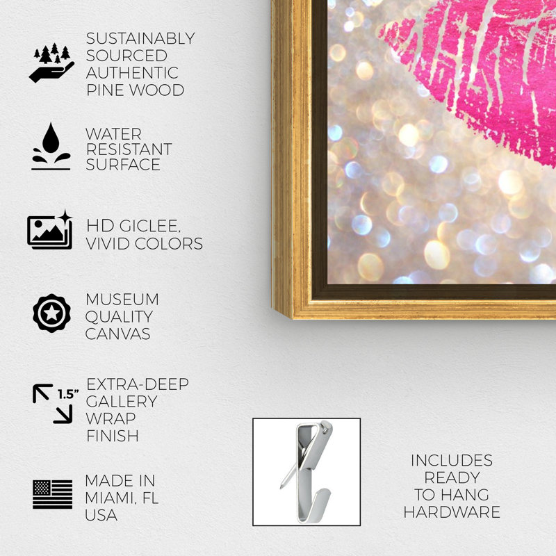 Marilyn's Kiss - Impression sur toile, Encadrement doré, H 20 po x l 20 po