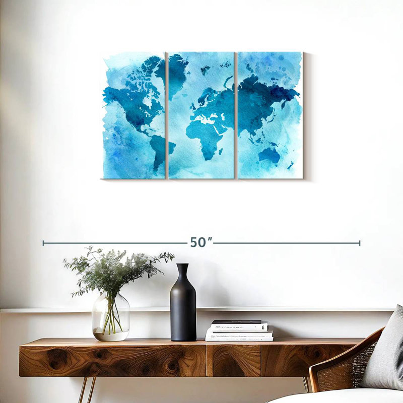 Carte du monde bleue rétro Aliaz, H 20 po x l 33 po