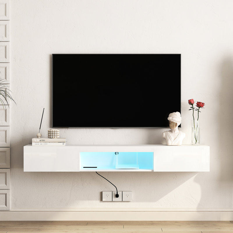 Meuble télé mural moderne avec 16, centre de divertissement flottant pour téléviseurs de 55 à 65 pouces et rangement spacieux