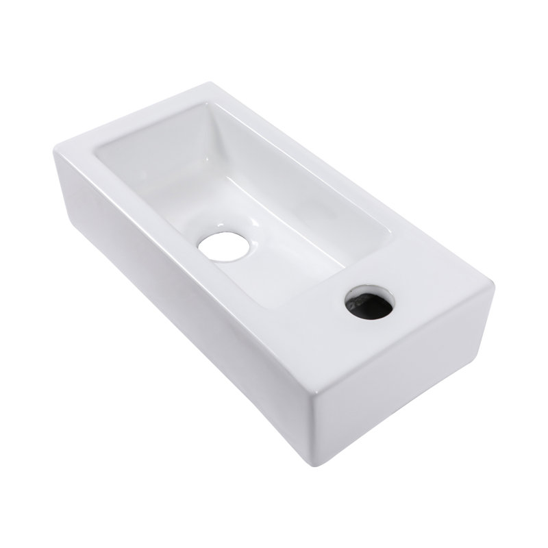 Lavabo de salle de bain mural rectangulaire en céramique avec trou de robinet simple