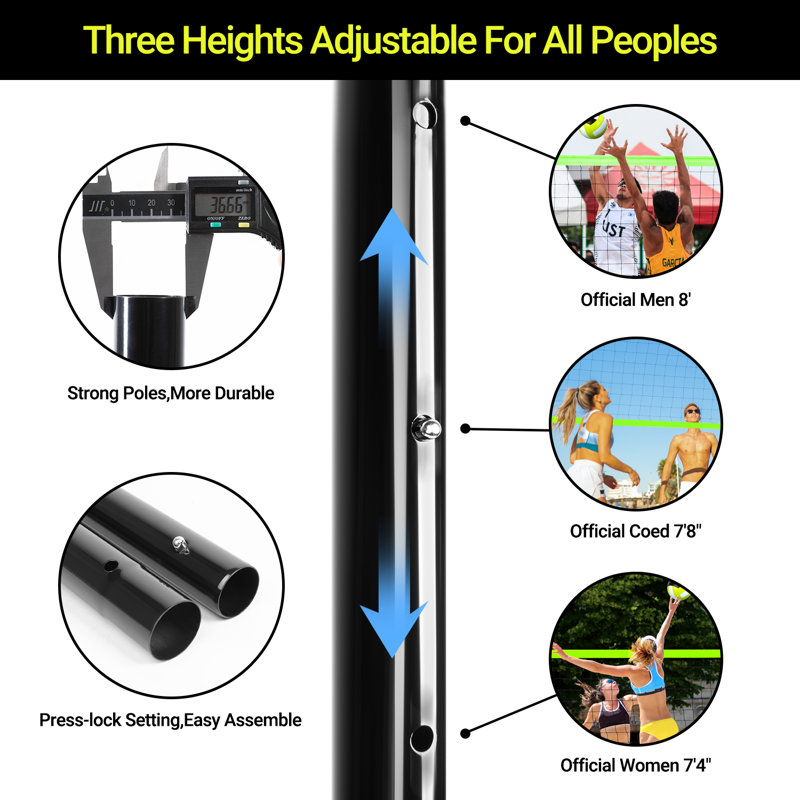 32Ft Portable Height-Adjustable Volleyball Net Set with Poles, Volleyball, Pump & Carry Bag