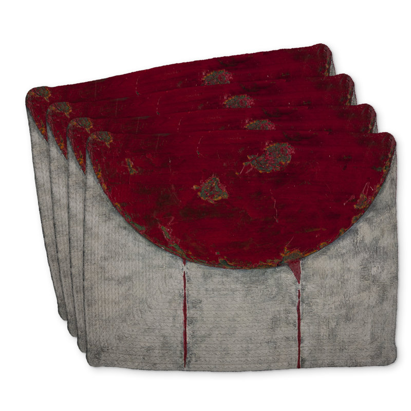 Ensemble de 4 napperons rouges en polyester tressé demi-cercle