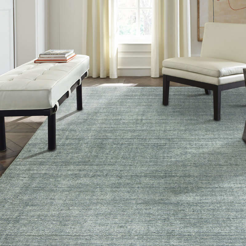 ZanowitZ Hand Loomed Wool Area Rug in Steel Blue, Rectangle 12' x 15'
