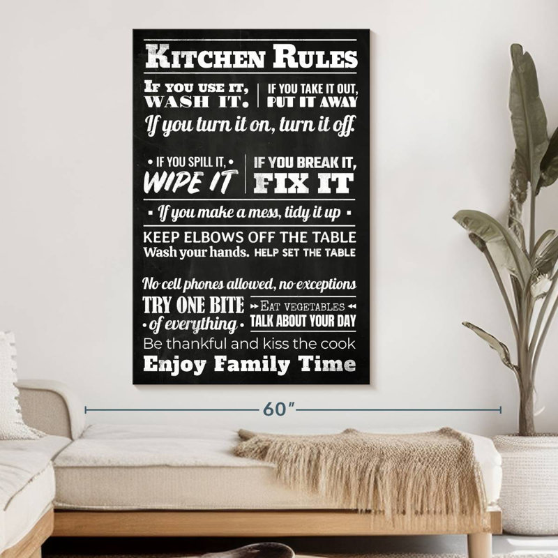 " Chalkboard Kitchen Rules " by NoirFontistry, 51" H x 34" W x 1.25" D