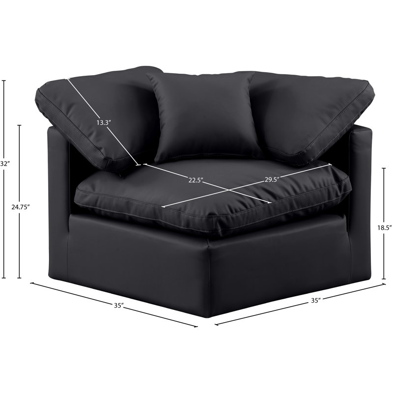 Fauteuil d'angle de salon en cuir italien Vegan, Cuir végétalien noir