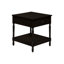 Table d'appoint à deux niveaux avec placage noyer foncé, idéale pour la chambre à coucher et le salon. Étagère carrée au fini marron.