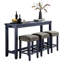 Table de salle à manger rectangulaire 4 pièces de style transitionnel, 1 et 3 tabourets, fabrication en bois massif, couleur bleu / gris antique, siège rembourré avec garniture cloutée et prise de courant pour placage