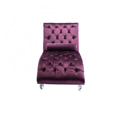 Button-Tufted Velvet Chaise Lounge with Pillow