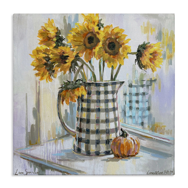 «Morning Reflections Sunflower Impressionism», art mural par Linda Sperruche, H 17 po x l 17 po