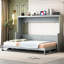 Grand lit gris avec bureau à charnières hydraulique et rangement, peu encombrant pour les petites pièces, structure d'une capacité de 600 lb, option de rangement pour matelas, fonction de levage compatible de 10 pouces, appartements, encastré-129982895-129982898