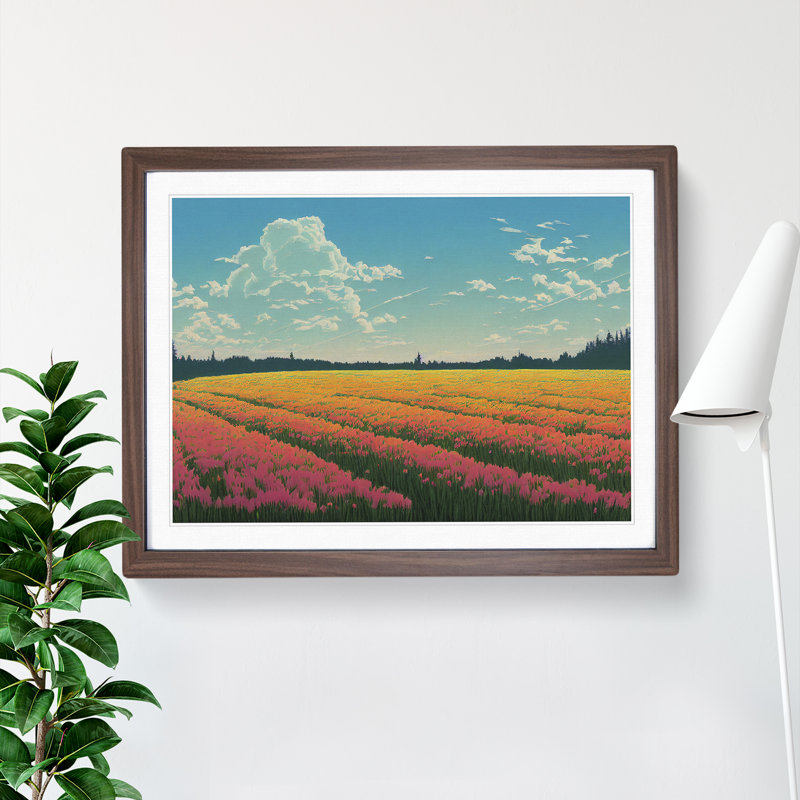 Spring Landscape Meadow Vol.7 - Single Picture Frame Print, Walnut, 25cm H x 34cm W x 2cm D