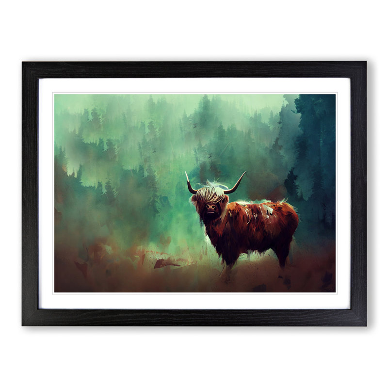 Highland Cow Abstract - Single Picture Frame Painting, 46cm H x 64cm W x 2cm D, Black
