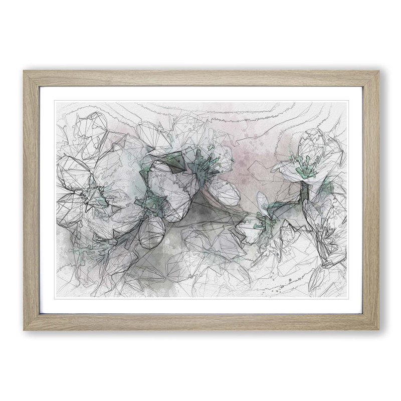 White Cherry Blossom Tree in Bloom in Abstract - Picture Frame Graphic Art Print, 35cm H x 50cm W x 2cm D, Oak
