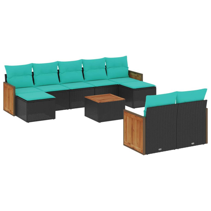  Ensemble de canapé de patio 10 pièces avec coussins en rotin de polyester noir