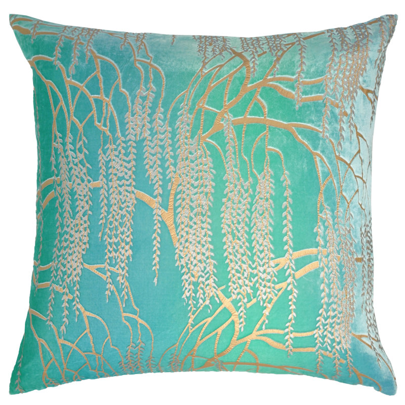 Willow Metallic Square Velvet Pillow Cover & Insert, Peacock, 20" x 20"