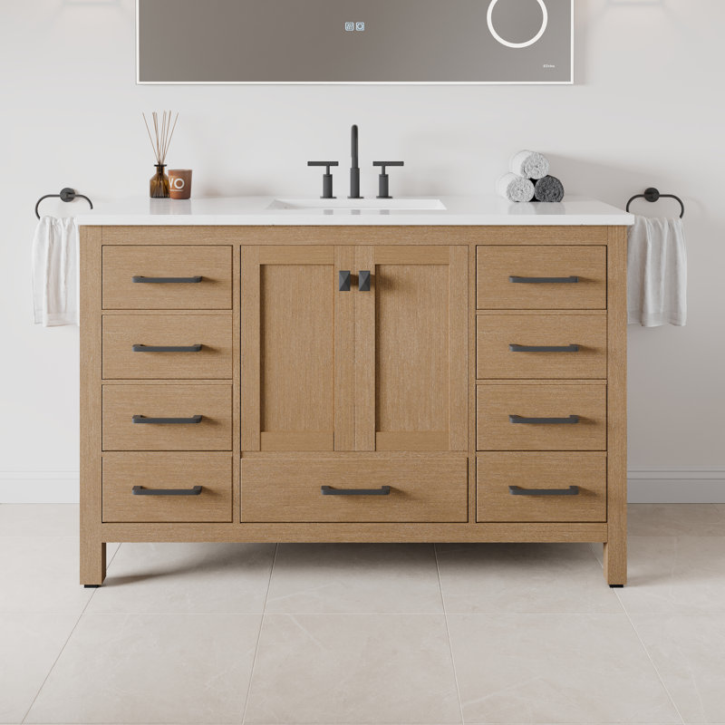 Aberdeen 48 in. Oak Single Sink Bath Vanity with Arabescato Engineered Stone Top and Undermount Porcelain Sink, Oak