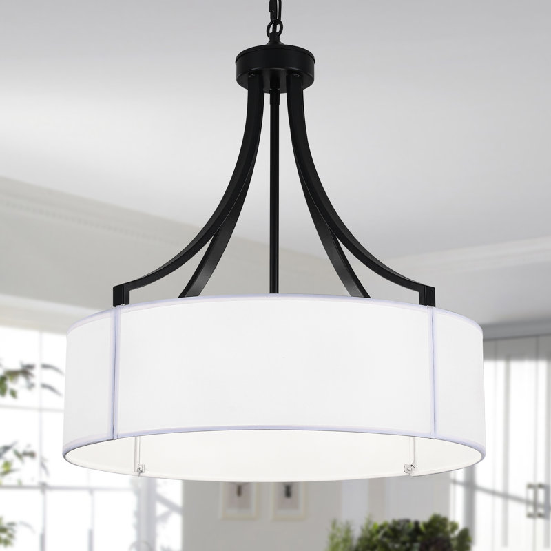 6- Light Dimmable Farmhouse Drum Chandelier 19 Inch Round Light Fixture, Matte Black
