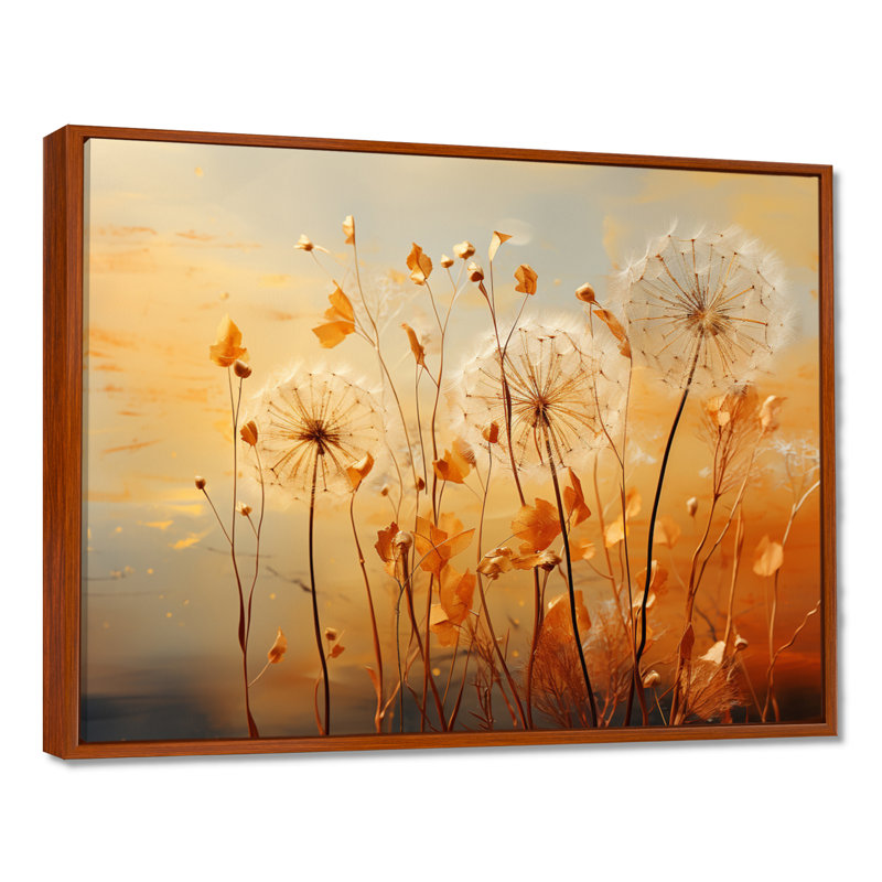 «Orange Dandelion Dreams I», reproduction d'art sur toile encadrée, H 16 po x l 32 po, Cadre flottant brun