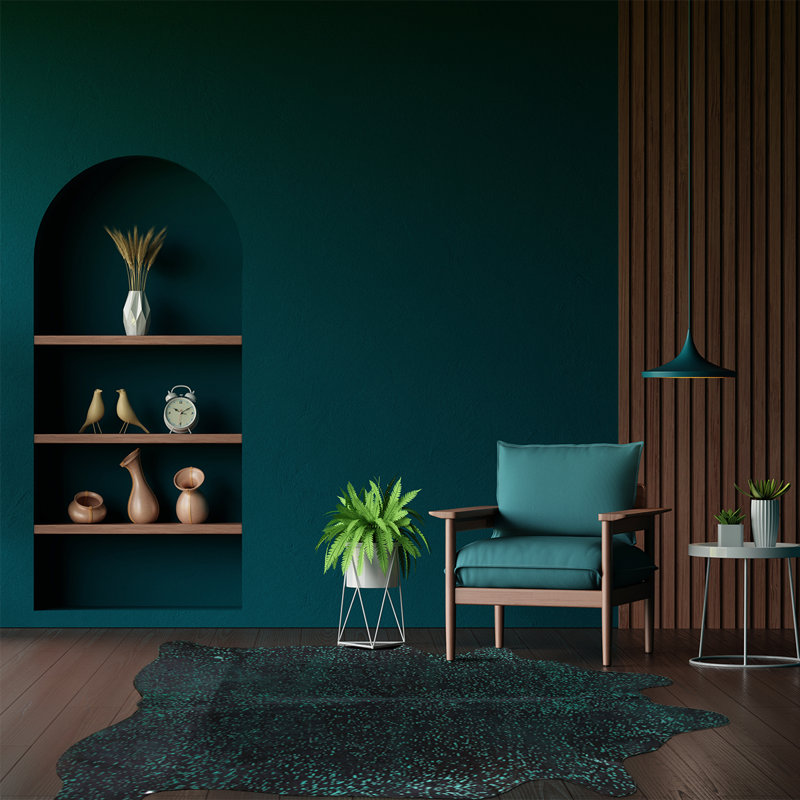 Tapis en cuir de vache vert métallique sur mesure, Nouveauté 5 pi 8 po x 6 pi 7 po