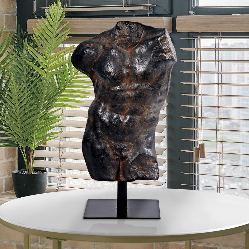 Ebony Resin Greek Torso Statue on Metal Mount