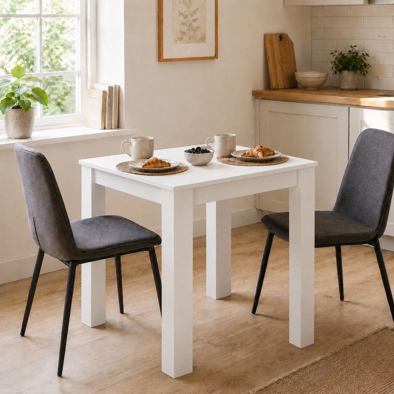 Melamine Dining Table with Chunky Legs for Kitchen Dining Room Furniture, 80cm, White