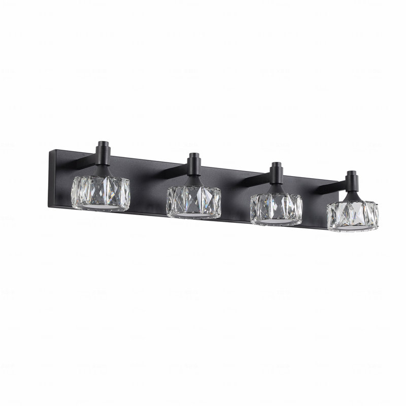 Configuration moderne à 4 lumières de style moderne en métal noir avec fonction de lumière DEL Luminaire de meuble-lavabo avec abat-jour en cristal, pour applique murale dans la salle de bain