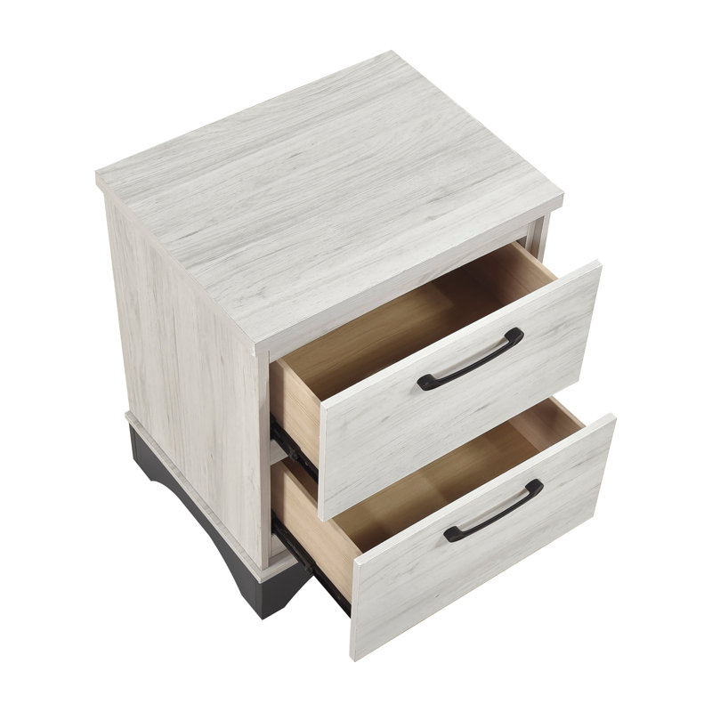 Contemporary Two-Tone White Oak And Gray Finish 2-Drawer Nightstand Bedroom Furniture 1Pc