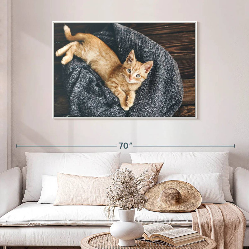 Resting Cat, 46" X 31", Floating Frame White