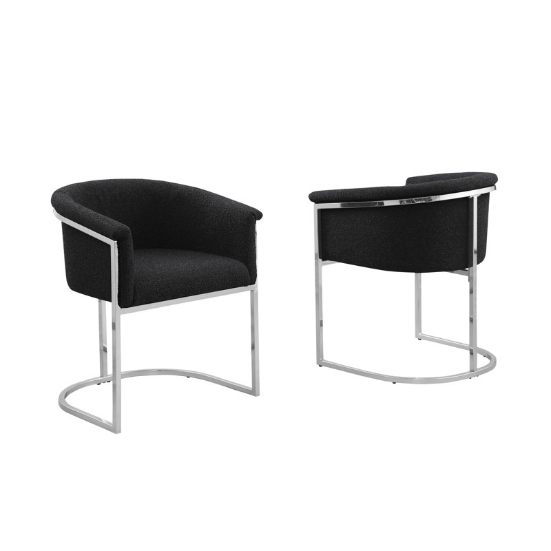 Chaises d'appoint en tissu avec base Boucle, Chrome, Noir