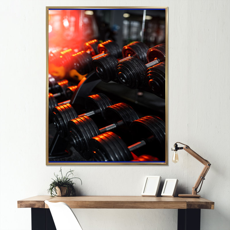 Haltérophile et gym - reproduction sur toile, H 40 po x l 30 po, Cadre flottant doré