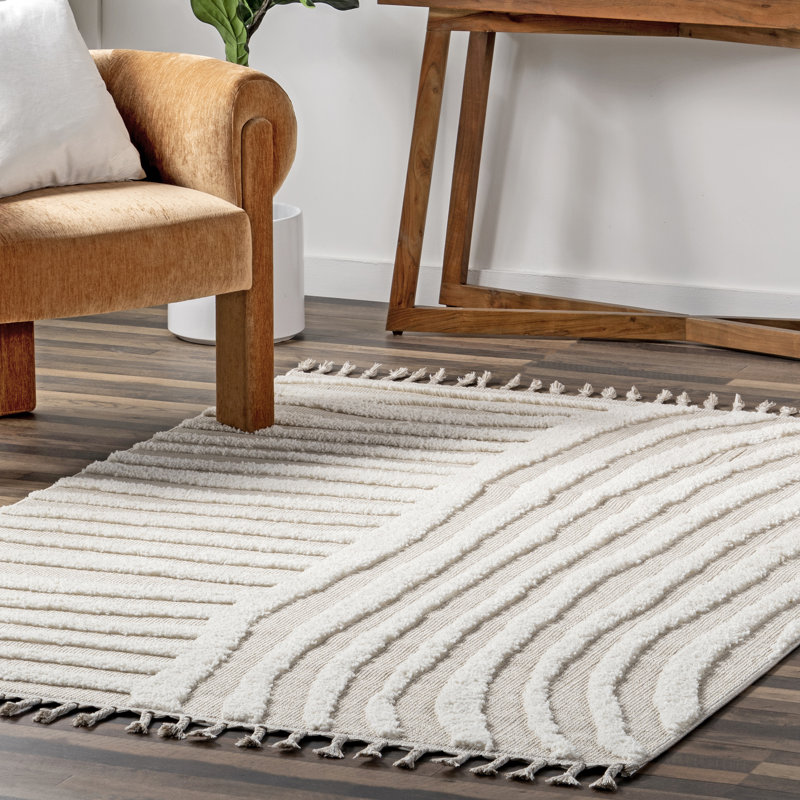 Ianthe Abstract Stripes High-Low Tasseled Area Rug, Rectangle 8' x 10'