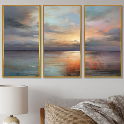 Faint Sunset Over The Country Lake - Sunset Wall Art Print Set