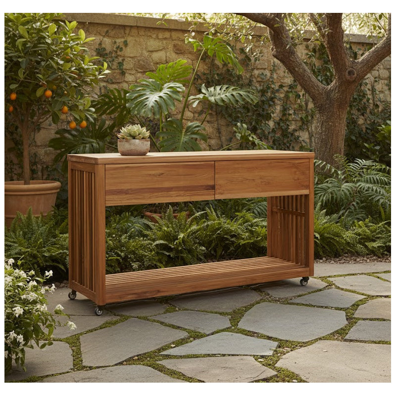 Imperial Grove Outdoor Solid Teak Wood Kitchen Island, Brown