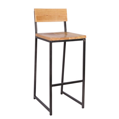 Tabouret de bar en métal avec siège en bois noir 94555
